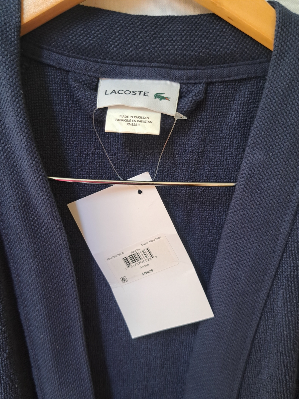 Lacoste Mens Classic Pique Robe Navy Blue Cotton Blend Bathrobe NWT Large - Picture 6 of 7